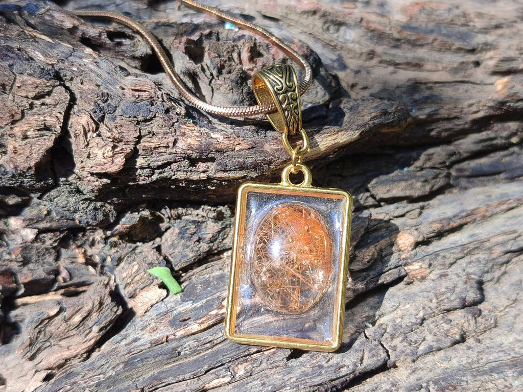 Hand Made Golden Rutile Quartz Cabochon Necklace x 1 From Madagascar