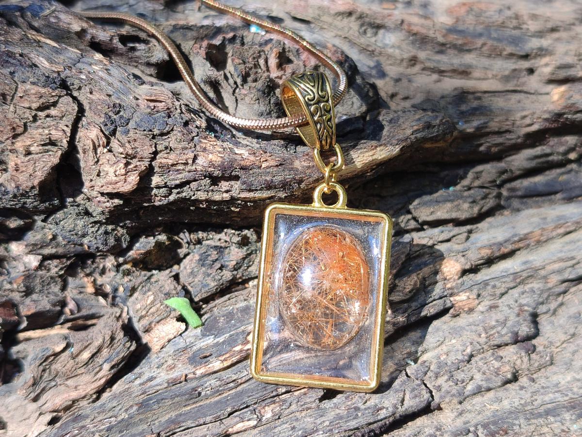 Hand Made Golden Rutile Quartz Cabochon Necklace x 1 From Madagascar