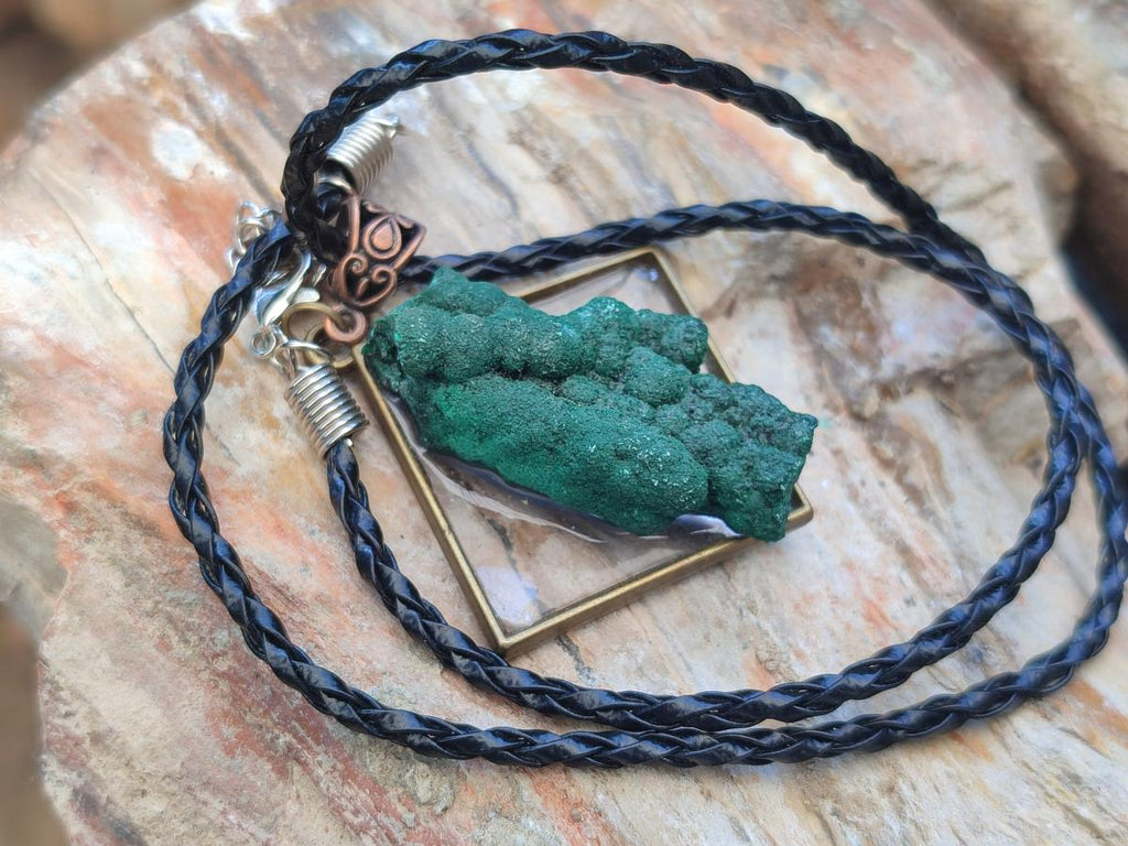 Hand Made Malachite Stalactite Specimen Necklace x 1 From Congo