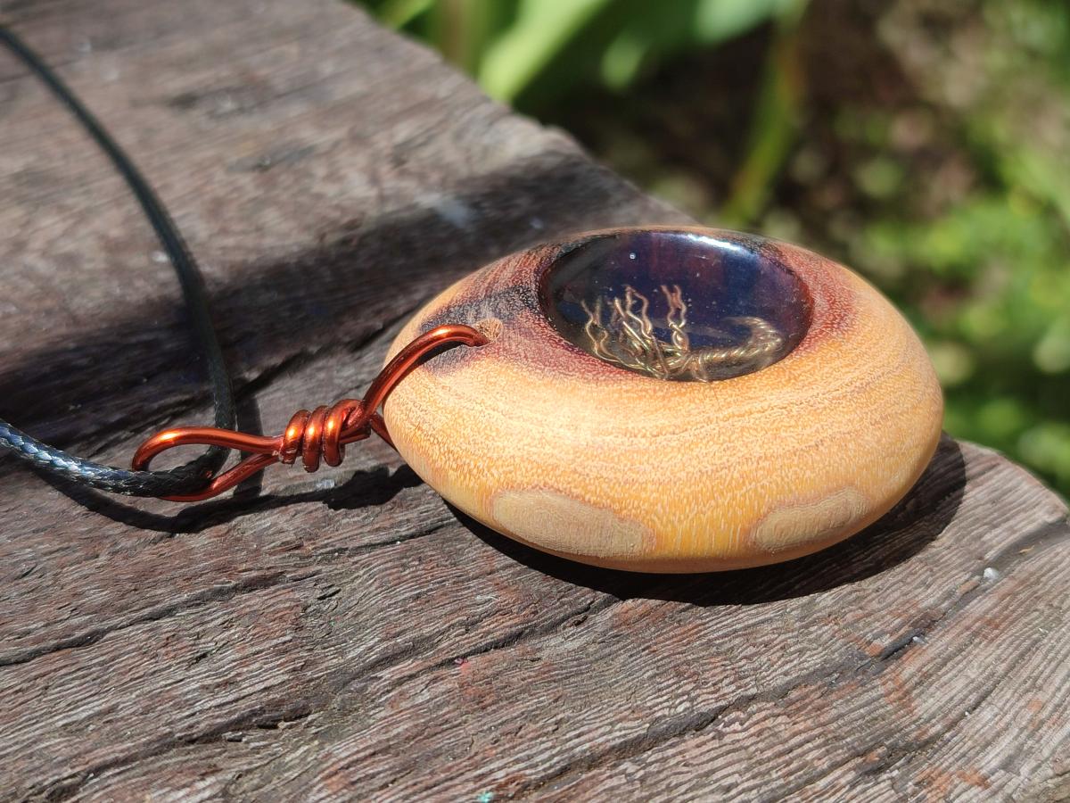 Hand Made Purpurite Necklace in Kameeldoring Wooden Necklace x 1 From Erongo, Namibia