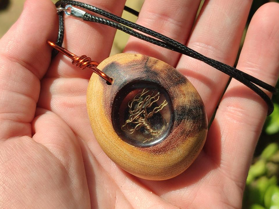 Hand Made Purpurite Necklace in Kameeldoring Wooden Necklace x 1 From Erongo, Namibia
