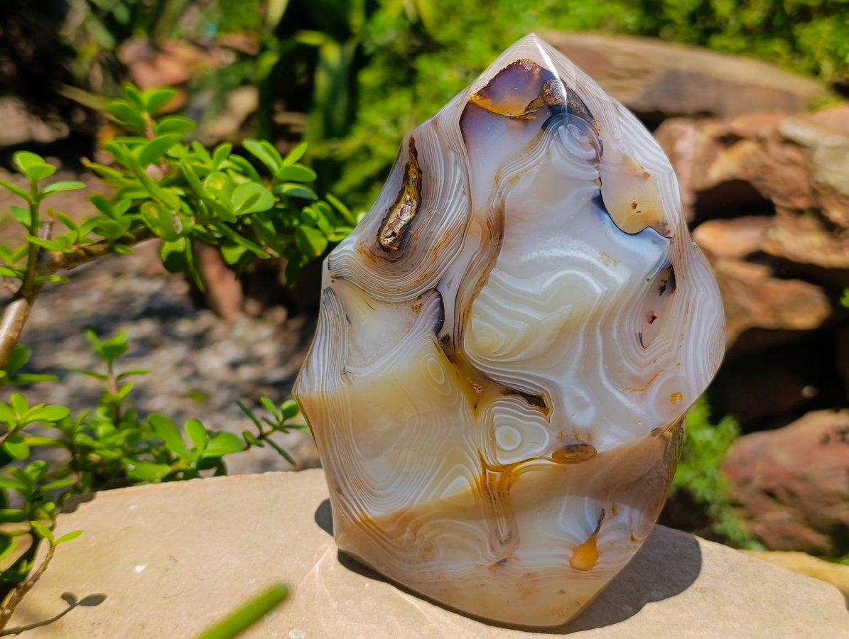 Polished Large Banded Agate Flame Sculpture  x 1 From Moralambo, Madagascar