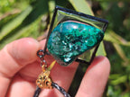 Hand Made Polished Dioptase Free Form in Black Frame Necklace x 1 From Congo