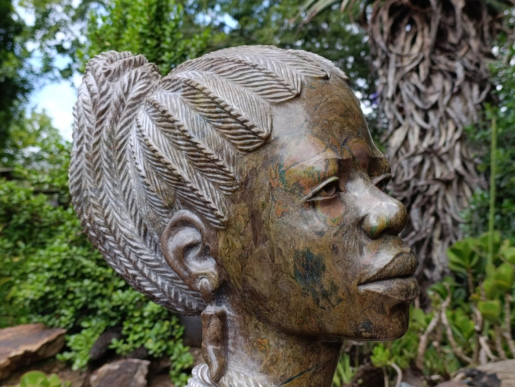 Hand Made XXL Young African Woman Green Verdite Bust x 1 From Zimbabwe