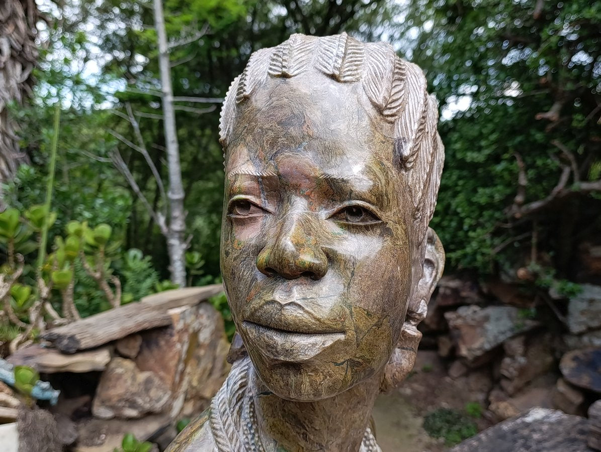 Hand Made XXL Young African Woman Green Verdite Bust x 1 From Zimbabwe