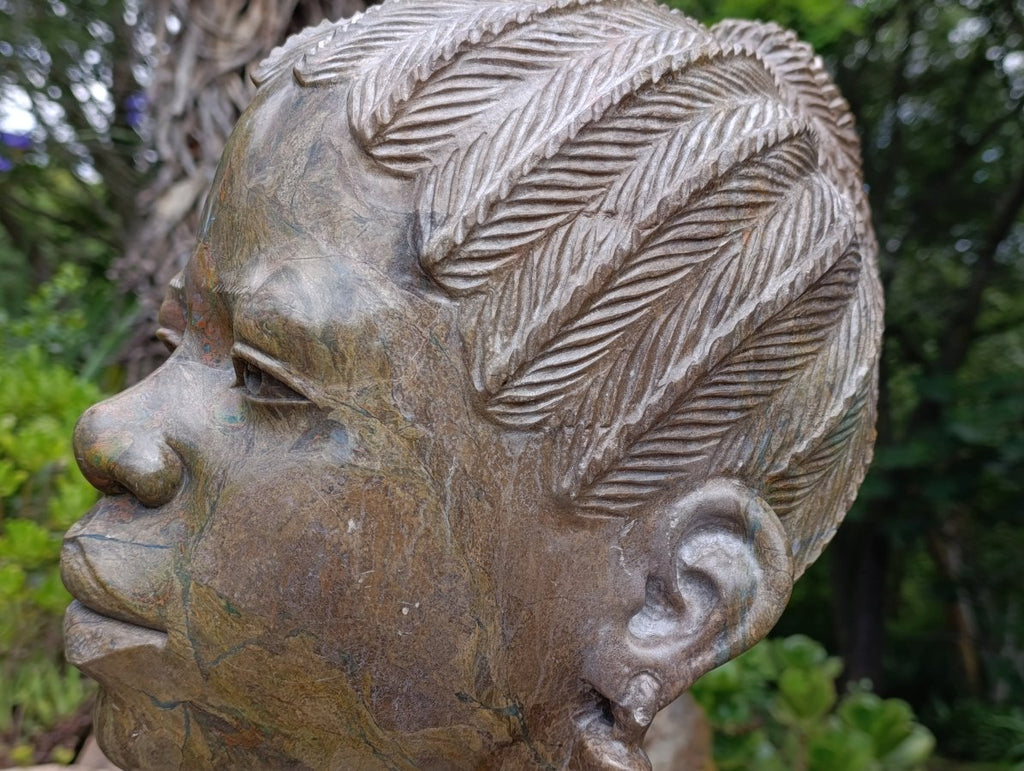 Hand Made XXL Young African Woman Green Verdite Bust x 1 From Zimbabwe