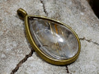 Handmade Teardrop Cabochon Golden Rutile Rock Crystal Quartz Pendant x 1 From Madagascar
