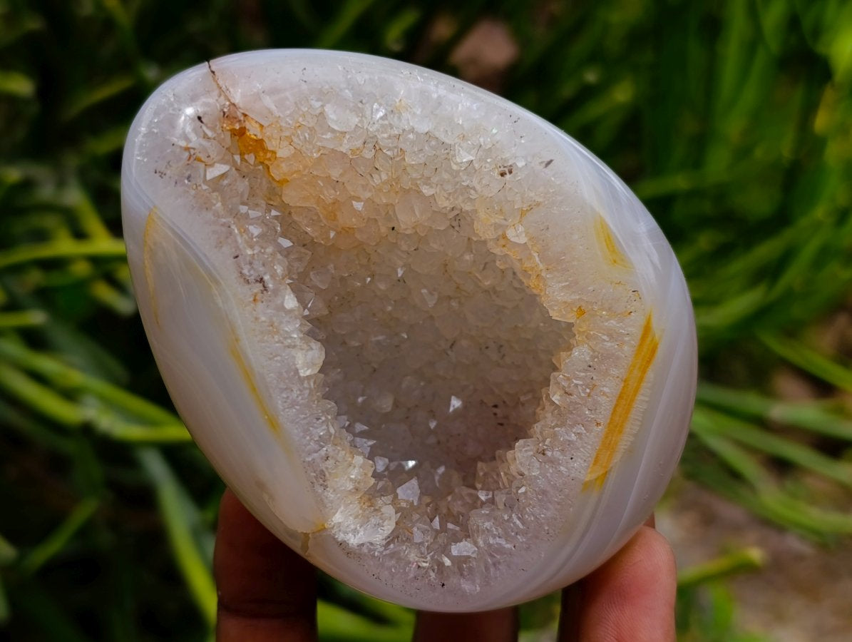 Polished Pair of Agate Quartz Centre Geodes x 1 From Maintirano Madagascar