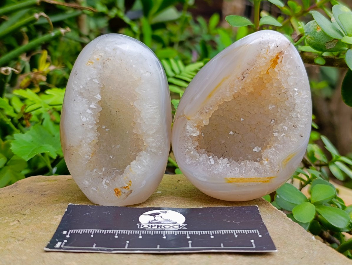 Polished Pair of Agate Quartz Centre Geodes x 1 From Maintirano Madagascar
