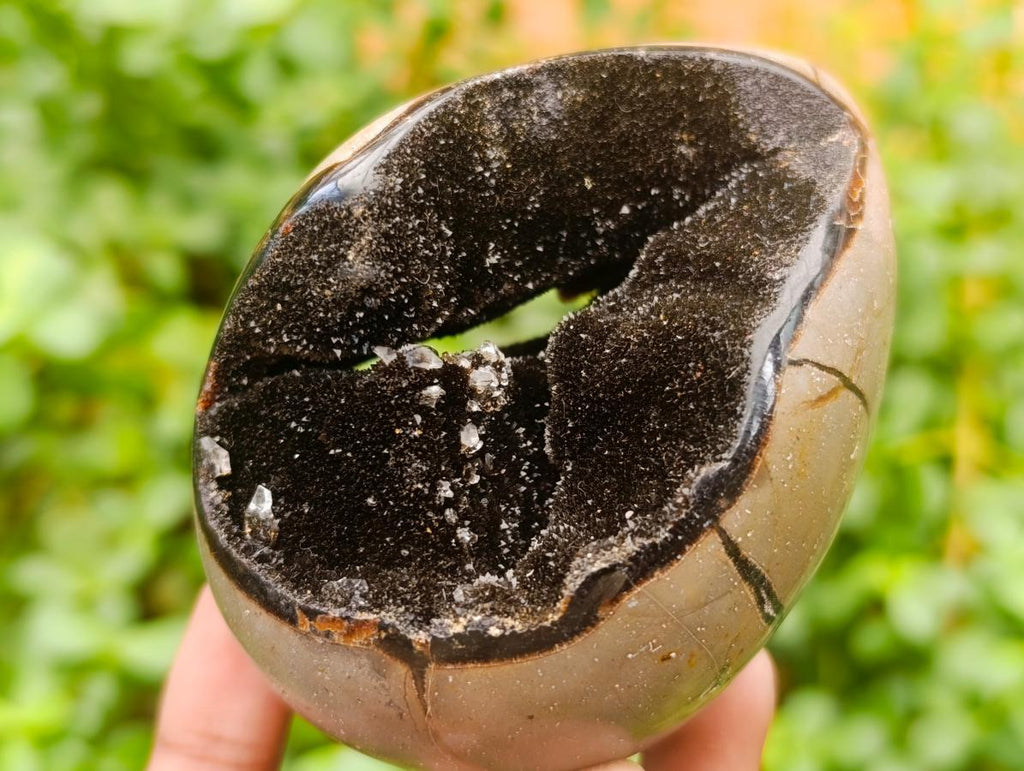 Polished Septerye "Dragons Egg" with Gypsum Crystals x 1 From Mahajanga, Madagascar