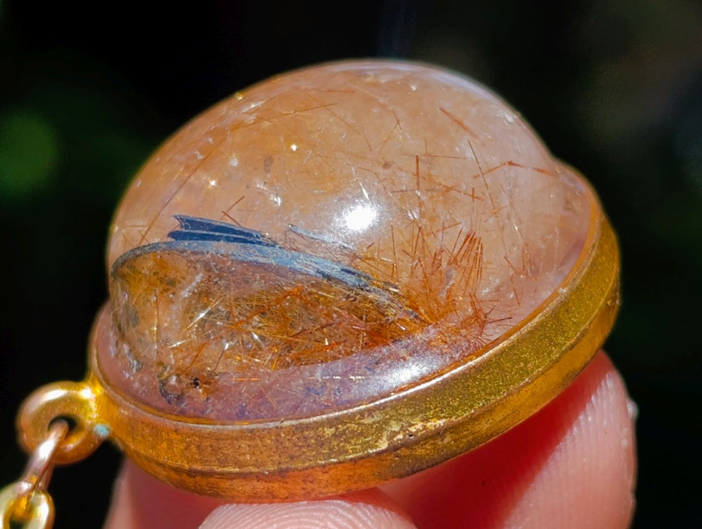 Hand Made Golden Rutile Cabochon in Gold Frame Necklace x 1 From Congo