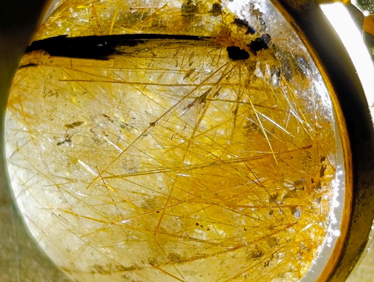 Hand Made Golden Rutile Cabochon in Gold Frame Necklace x 1 From Congo