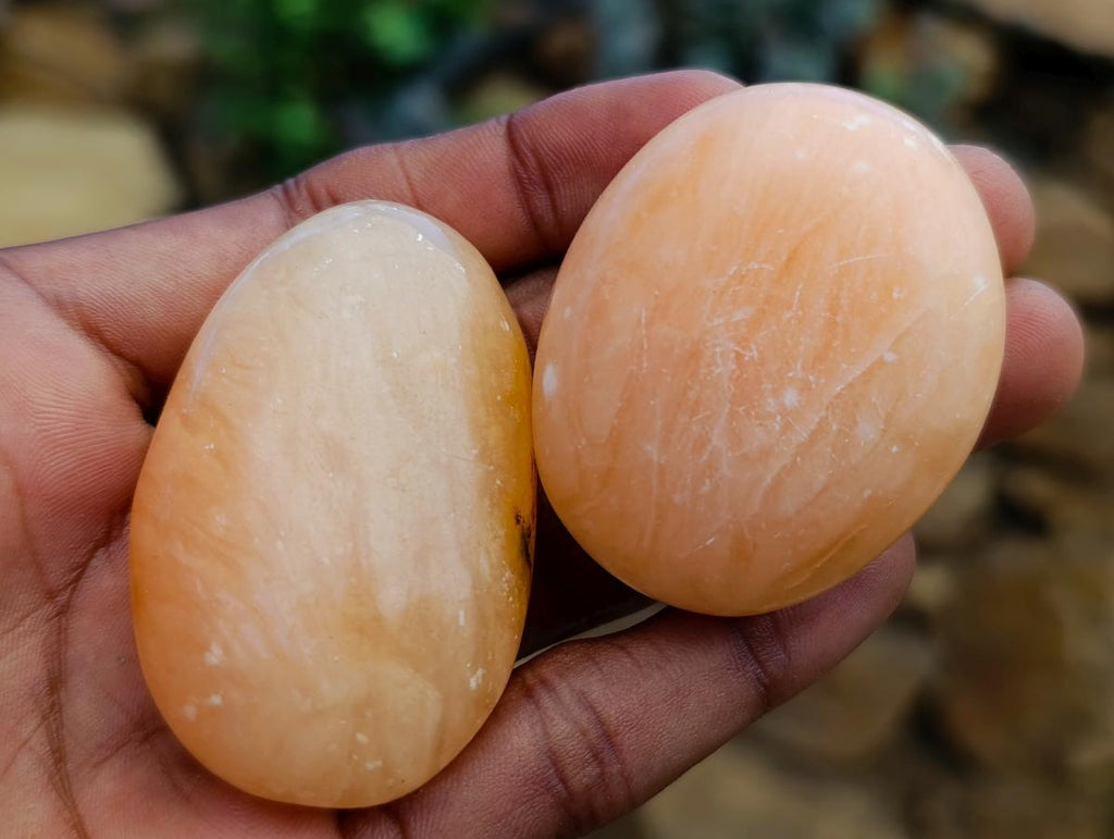 Polished Orange Twist Calcite Palm Stone Bouquet Basket of 8 Pieces x 1 From Madagascar