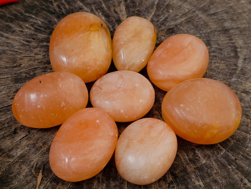 Polished Orange Twist Calcite Palm Stone Bouquet Basket of 8 Pieces x 1 From Madagascar