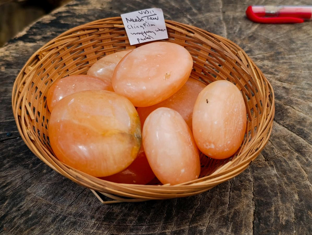 Polished Orange Twist Calcite Palm Stone Bouquet Basket of 8 Pieces x 1 From Madagascar