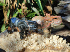 Polished Pair of Snakeskin Jasper and Blue Tigers Eye Elephant Gemstone Carvings x 1 From Africa and Australia