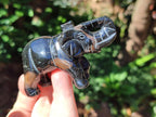 Polished Pair of Snakeskin Jasper and Blue Tigers Eye Elephant Gemstone Carvings x 1 From Africa and Australia
