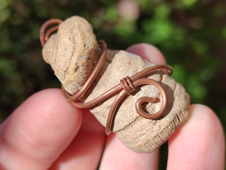 Hand Made Fossilized Coral Finger in Copper Wire Wrap Necklace - Sold Per Piece -  From Madagascar
