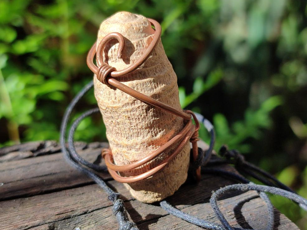 Hand Made Fossilized Coral Finger in Copper Wire Wrap Necklace - Sold Per Piece -  From Madagascar