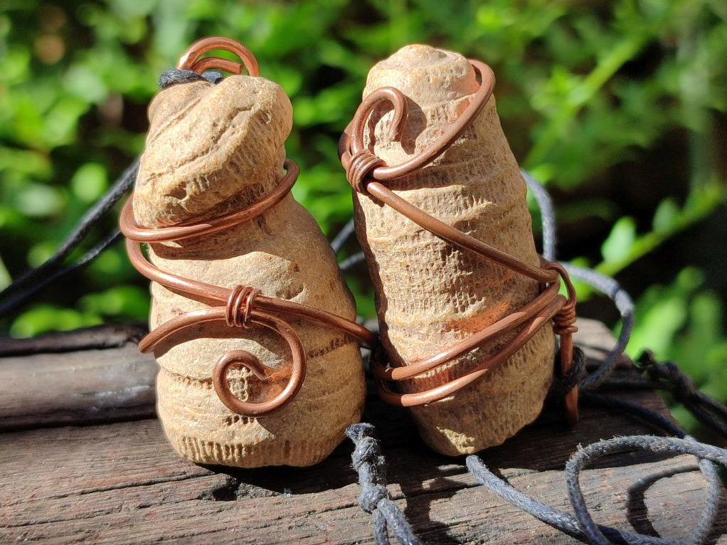 Hand Made Fossilized Coral Finger in Copper Wire Wrap Necklace - Sold Per Piece -  From Madagascar