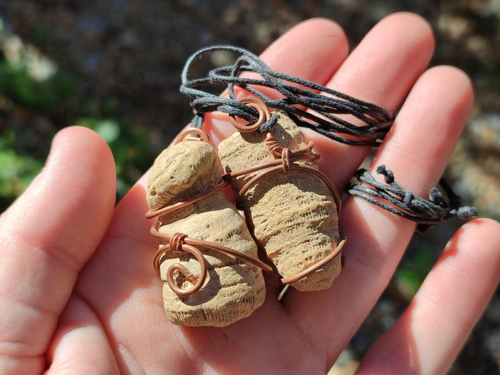 Hand Made Fossilized Coral Finger in Copper Wire Wrap Necklace - Sold Per Piece -  From Madagascar