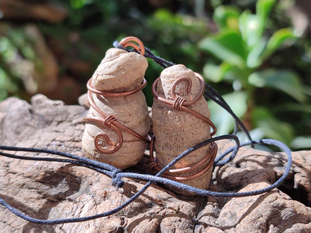 Hand Made Fossilized Coral Finger in Copper Wire Wrap Necklace - Sold Per Piece -  From Madagascar