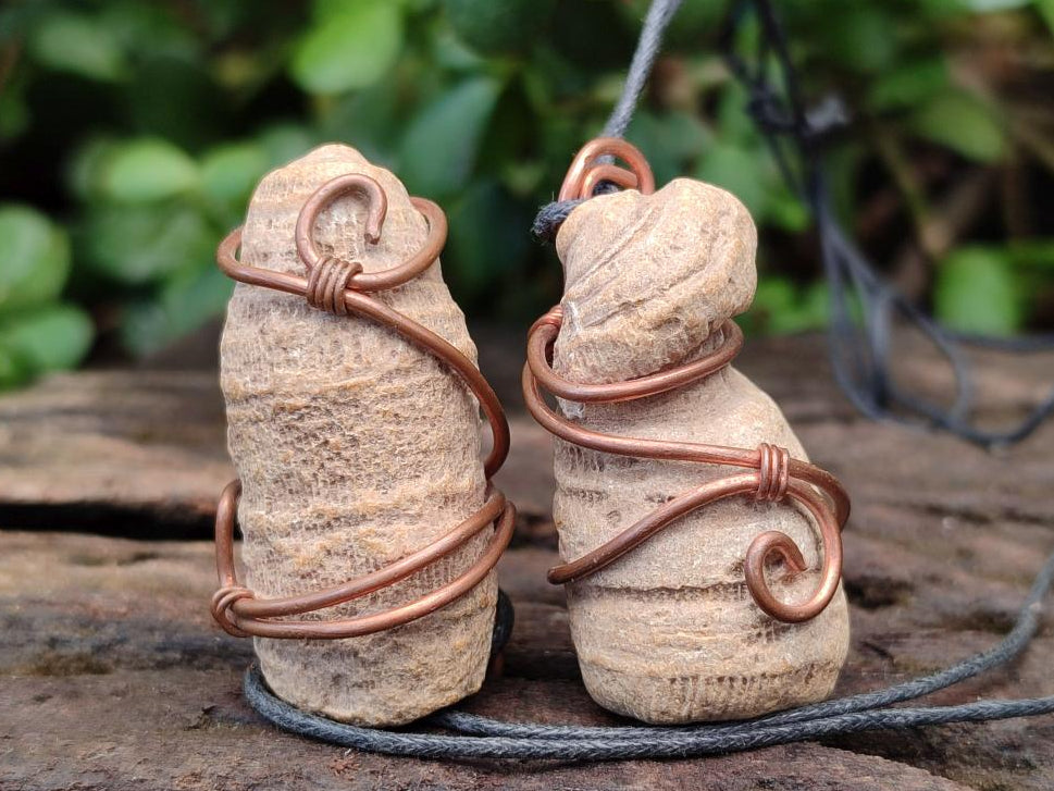 Hand Made Fossilized Coral Finger in Copper Wire Wrap Necklace - Sold Per Piece -  From Madagascar