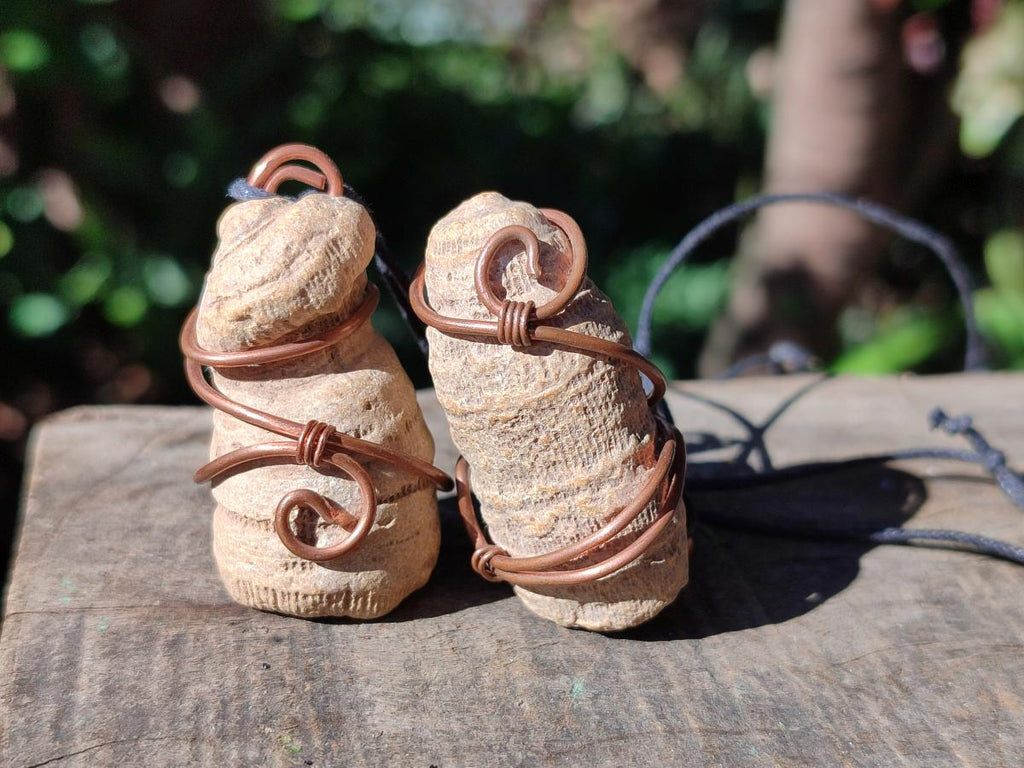 Hand Made Fossilized Coral Finger in Copper Wire Wrap Necklace - Sold Per Piece -  From Madagascar
