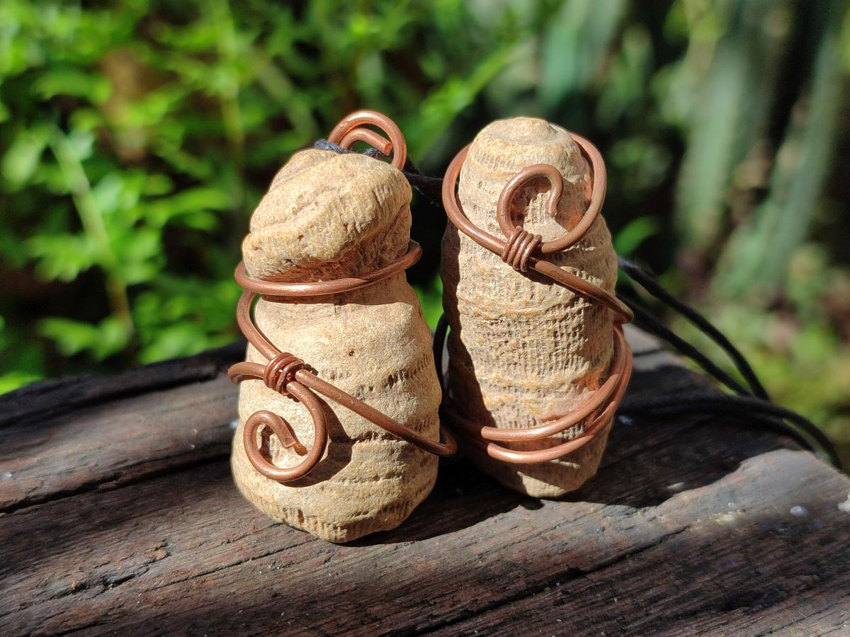 Hand Made Fossilized Coral Finger in Copper Wire Wrap Necklace - Sold Per Piece -  From Madagascar