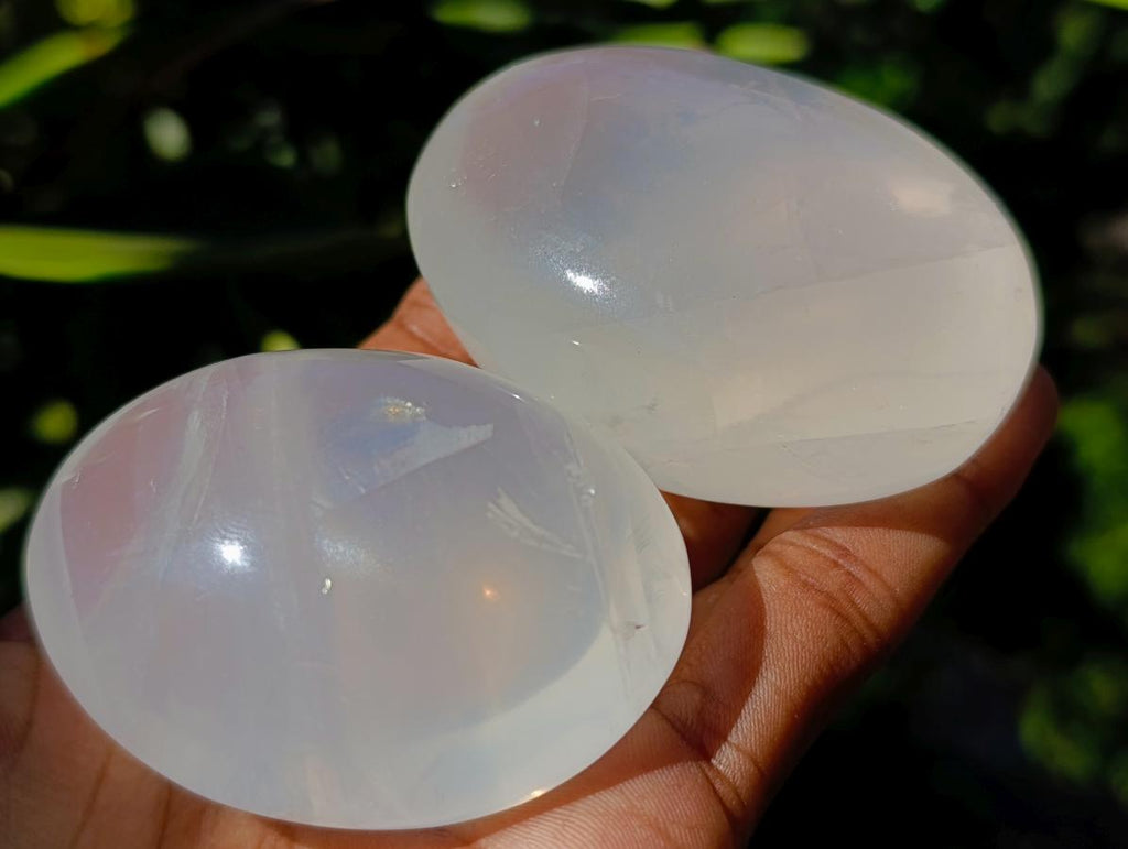 Polished Pair of Pearl Girasol Palm Stones x 1 From Ambatondrazaka, Madagascar