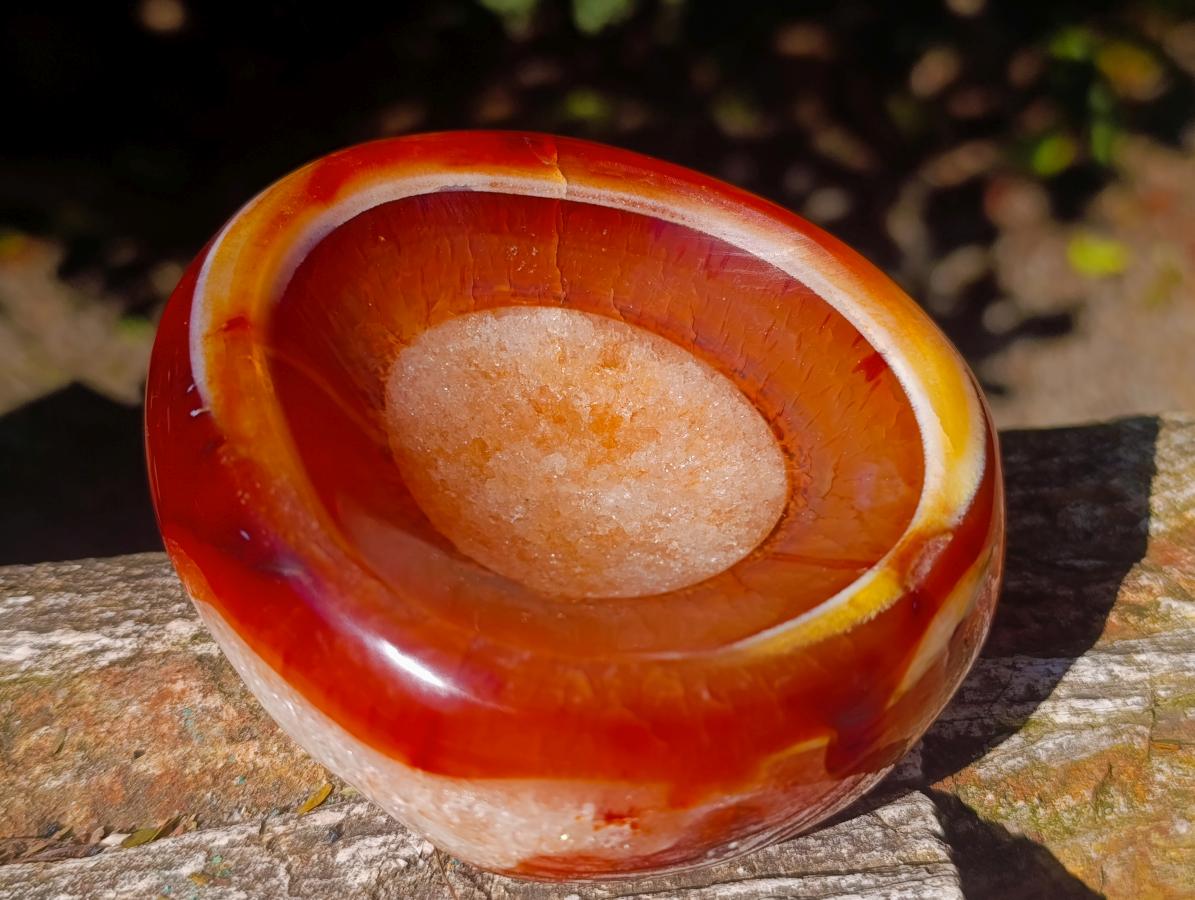 Polished Carnelian Gemstone Ring Patterned Dish x 1 From Madagascar