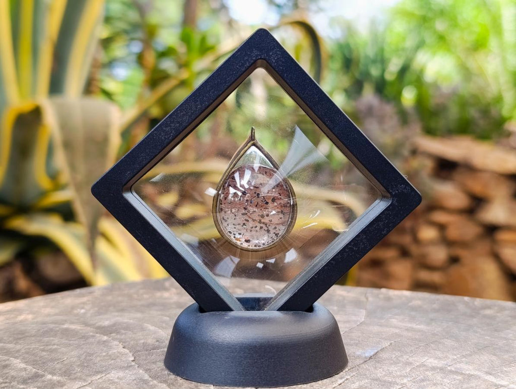 Hand Made Specular Hematite Clear Crystal Cabochon Pendant x 1 From Madagascar