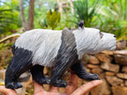 Hand Made Black Serpentine Panda Carving x 1 From Zimbabwe