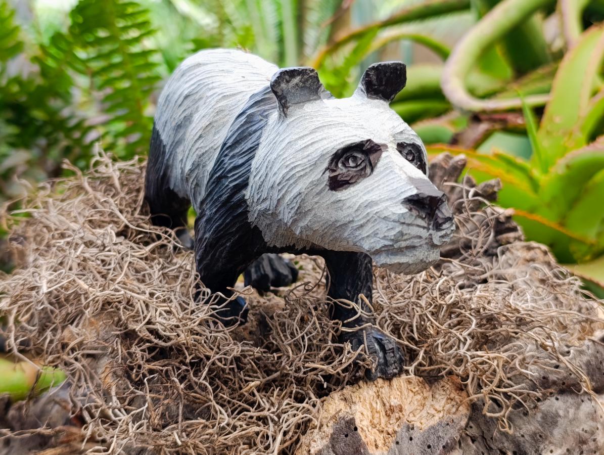 Hand Made Black Serpentine Panda Carving x 1 From Zimbabwe