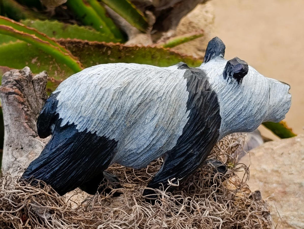 Hand Made Black Serpentine Panda Carving x 1 From Zimbabwe