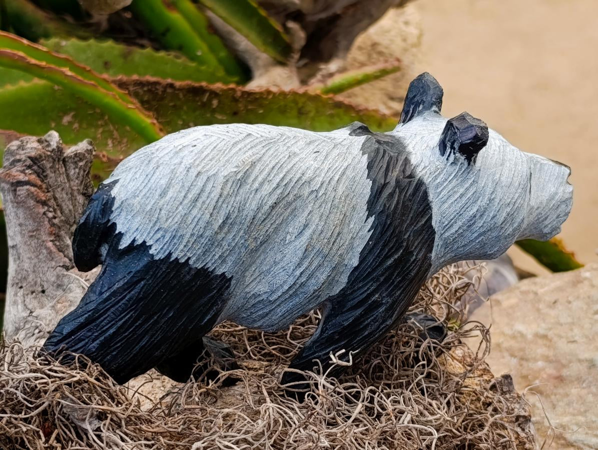 Hand Made Black Serpentine Panda Carving x 1 From Zimbabwe