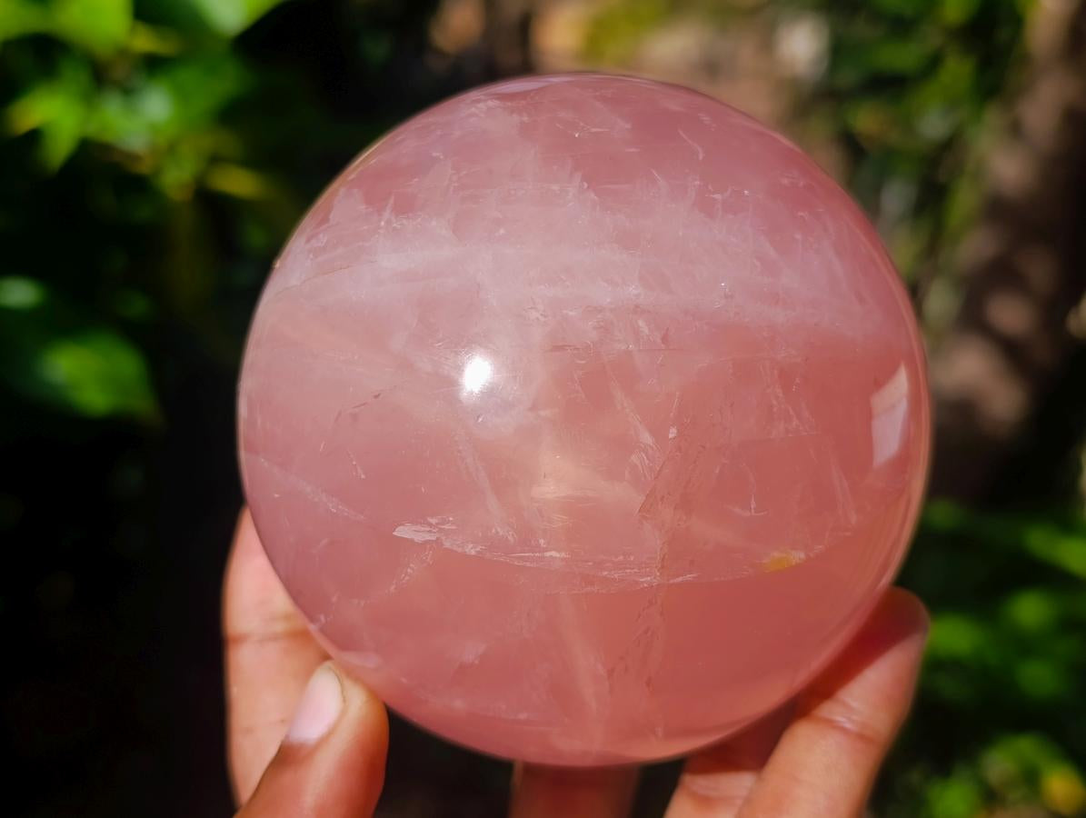 Polished Large Star Rose Quartz Sphere with Wooden Stand x 1 From Ambatondrazaka Madagascar