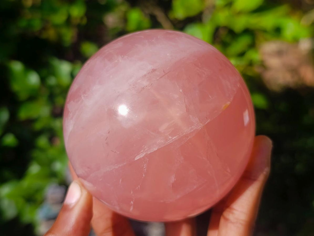 Polished Large Star Rose Quartz Sphere with Wooden Stand x 1 From Ambatondrazaka Madagascar
