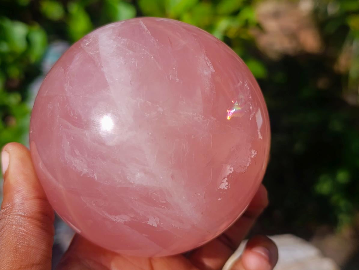 Polished Large Star Rose Quartz Sphere with Wooden Stand x 1 From Ambatondrazaka Madagascar