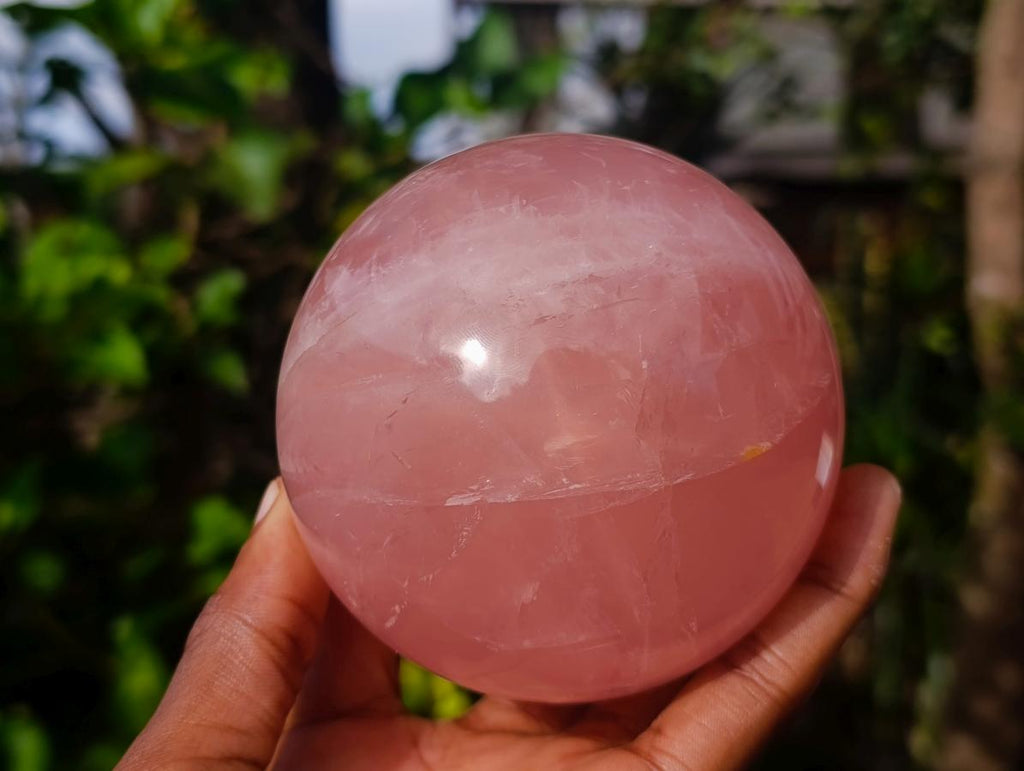 Polished Large Star Rose Quartz Sphere with Wooden Stand x 1 From Ambatondrazaka Madagascar