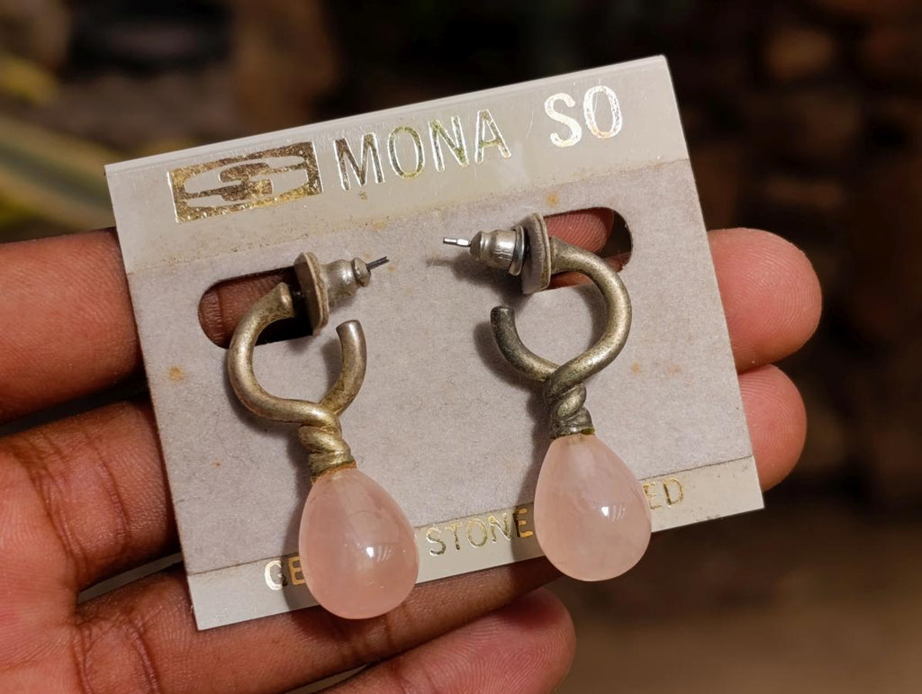 Hand Made Antique Teardrop Rose Quartz Earrings - Sold Per Pair - From Namibia