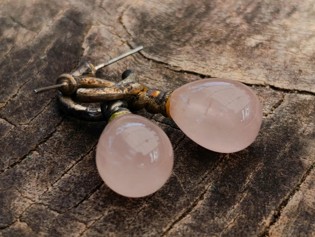 Hand Made Antique Teardrop Rose Quartz Earrings - Sold Per Pair - From Namibia