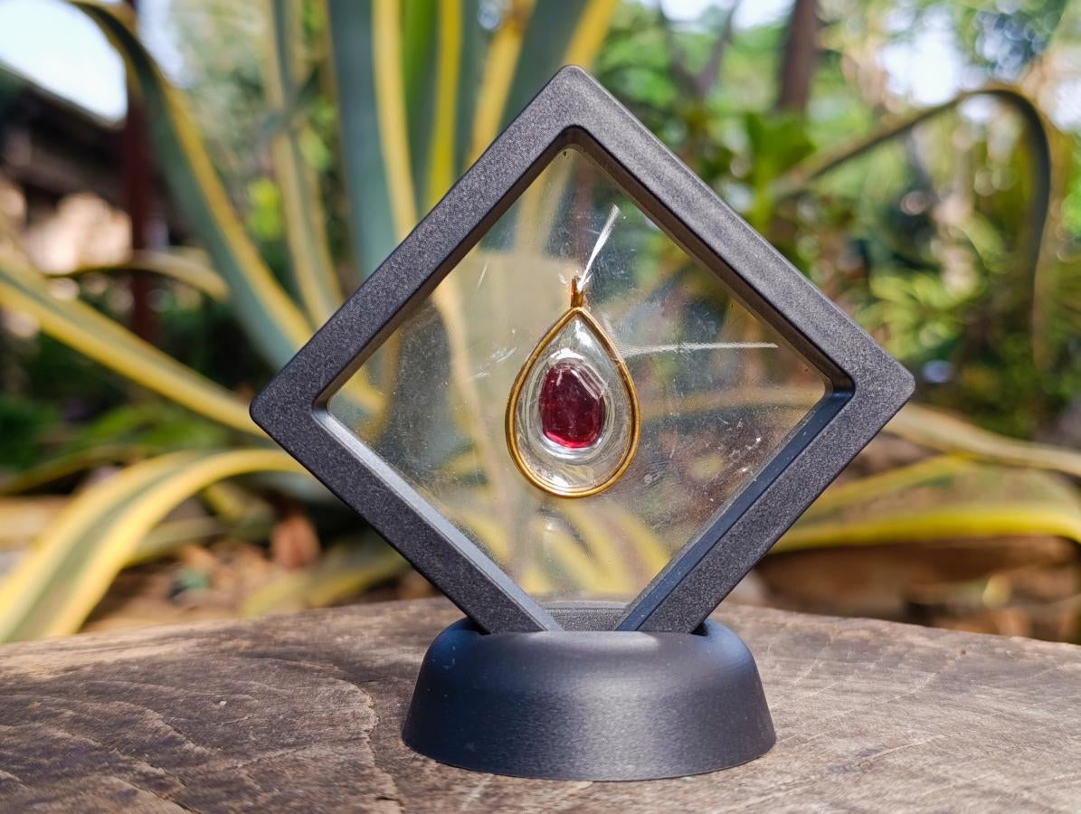Handmade Gemmy Red Garnet Pendant in Display Frame x 1 From Mozambique