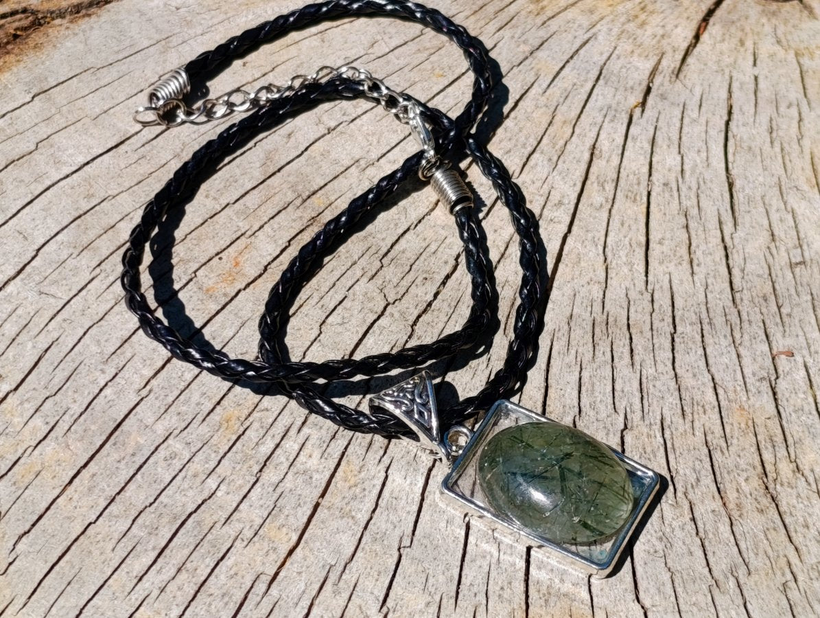 Hand Made Green Verdelite Tourmaline in Quartz Cabochon Necklace x 1 From Madagascar