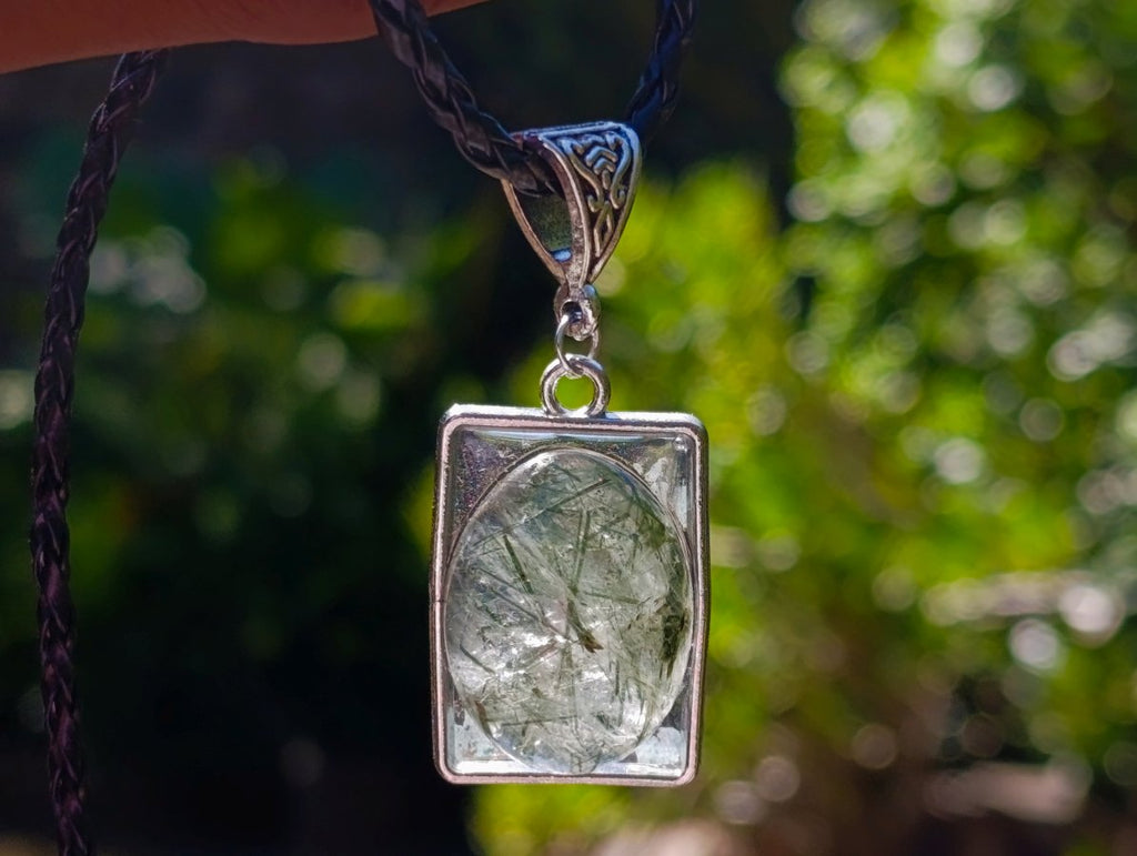 Hand Made Green Verdelite Tourmaline in Quartz Cabochon Necklace x 1 From Madagascar