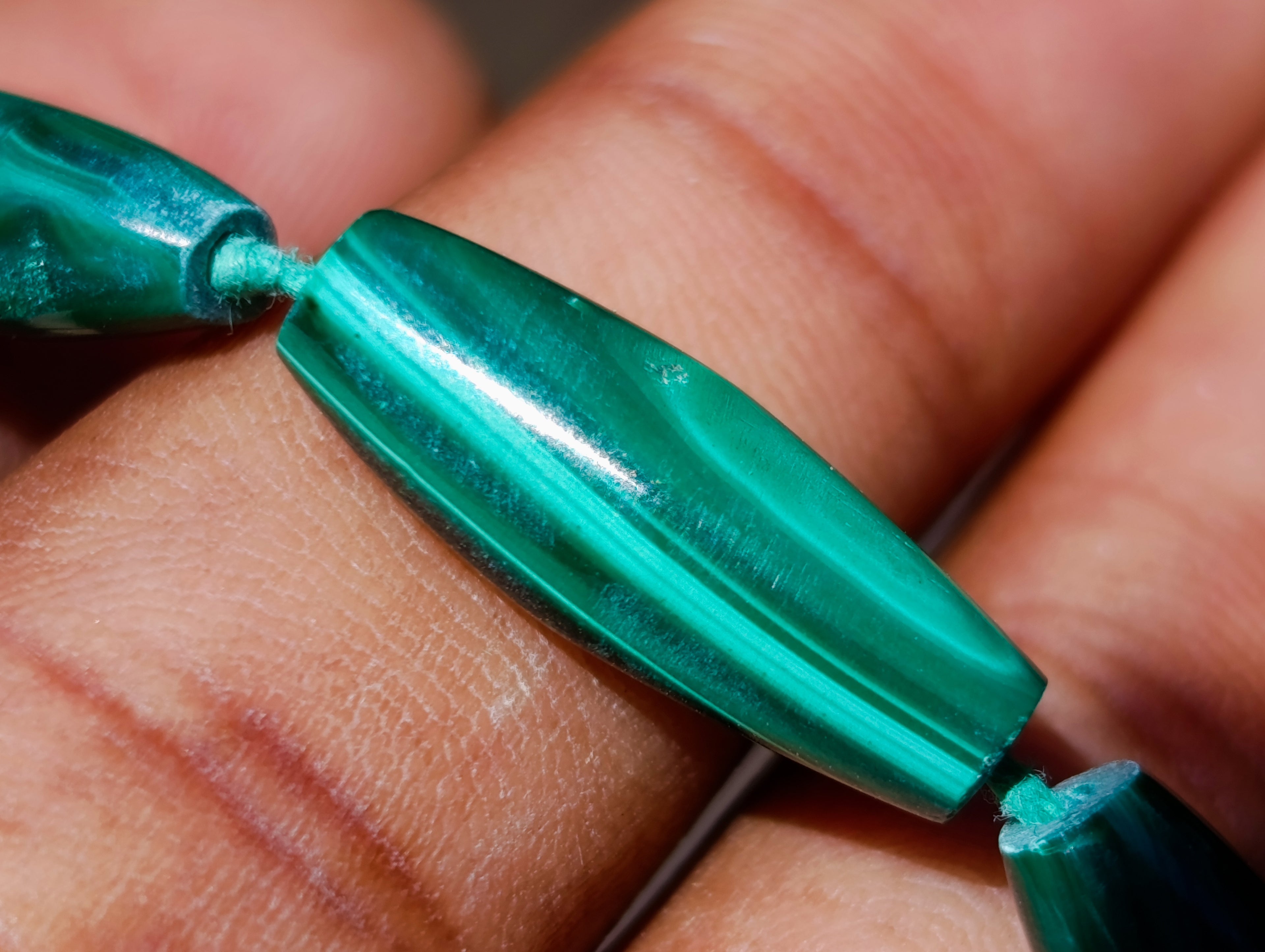 Hand Made Banded Barrel Bead Malachite Necklace x 1 From Congo