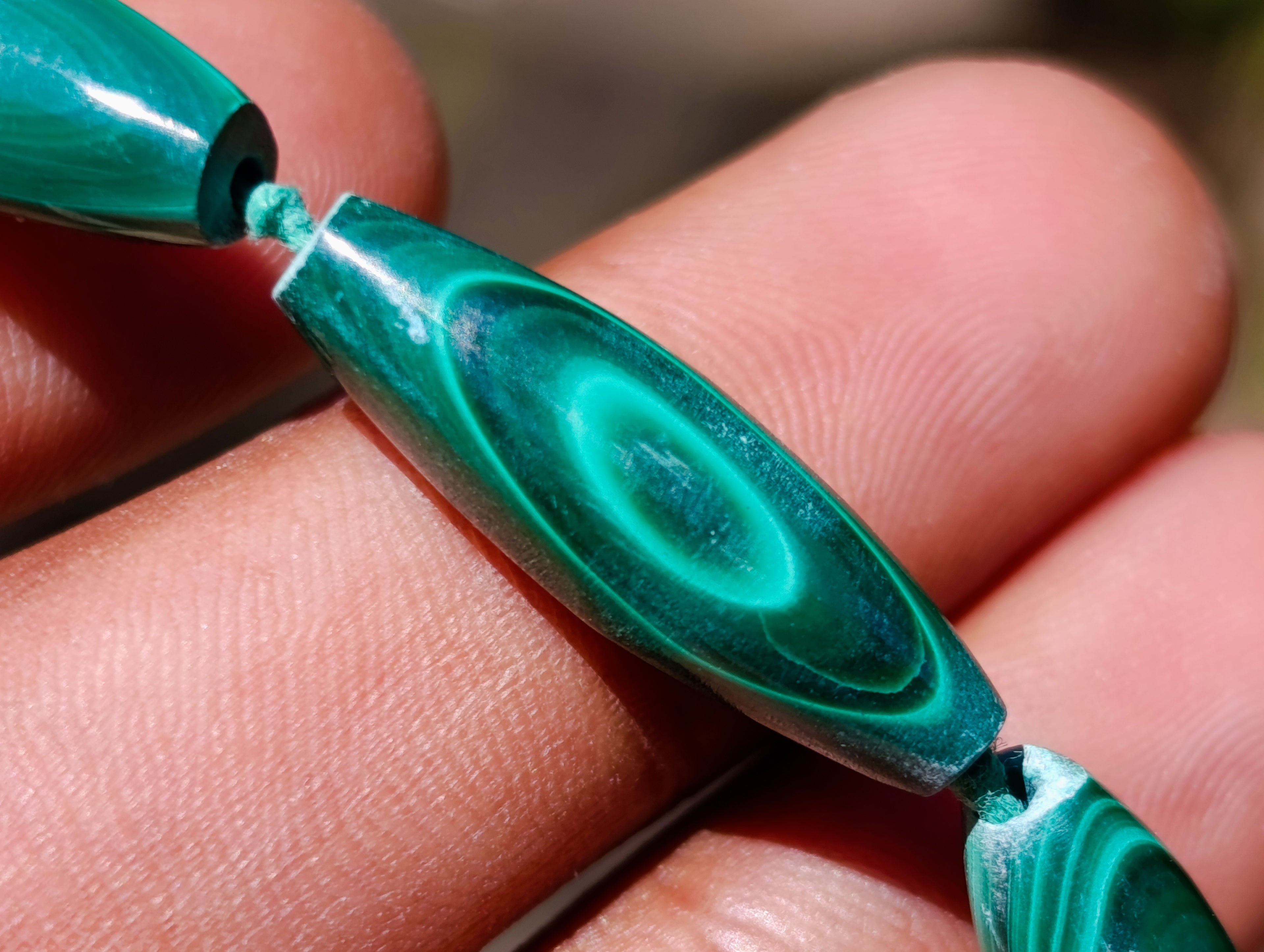 Hand Made Banded Barrel Bead Malachite Necklace x 1 From Congo