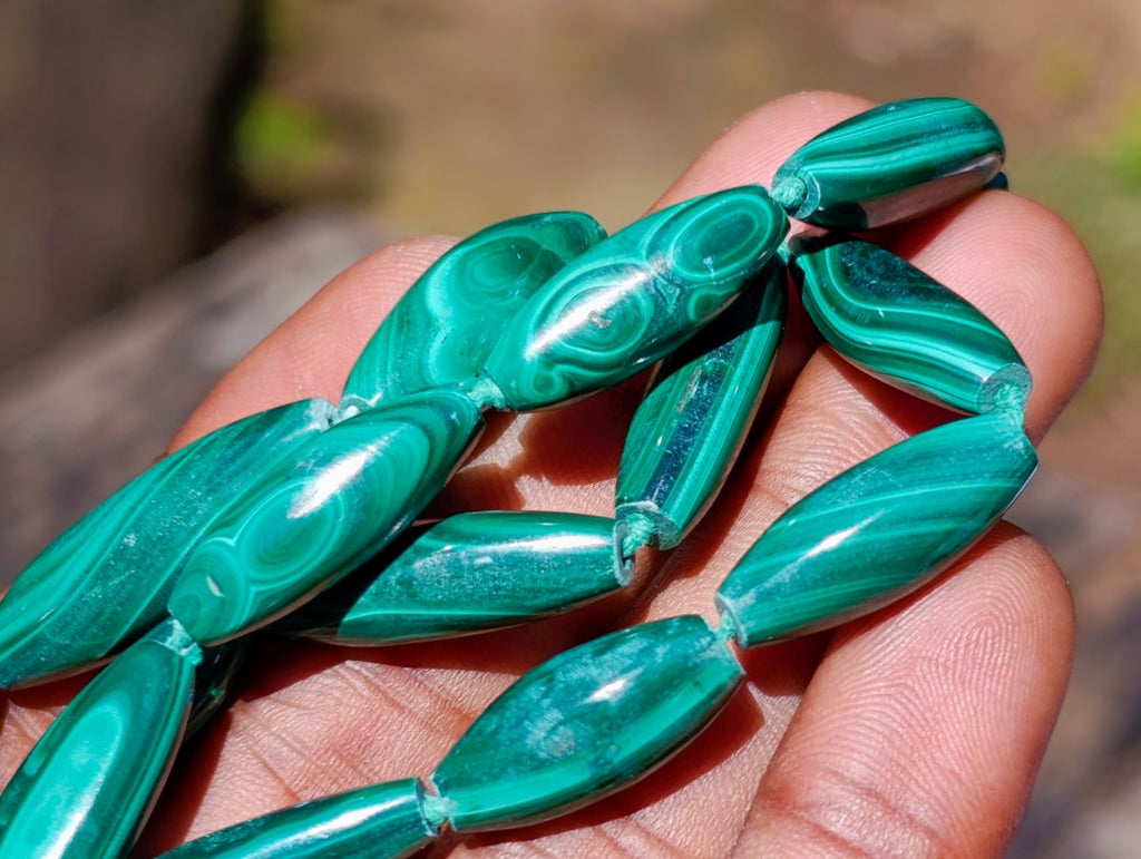 Hand Made Banded Barrel Bead Malachite Necklace x 1 From Congo