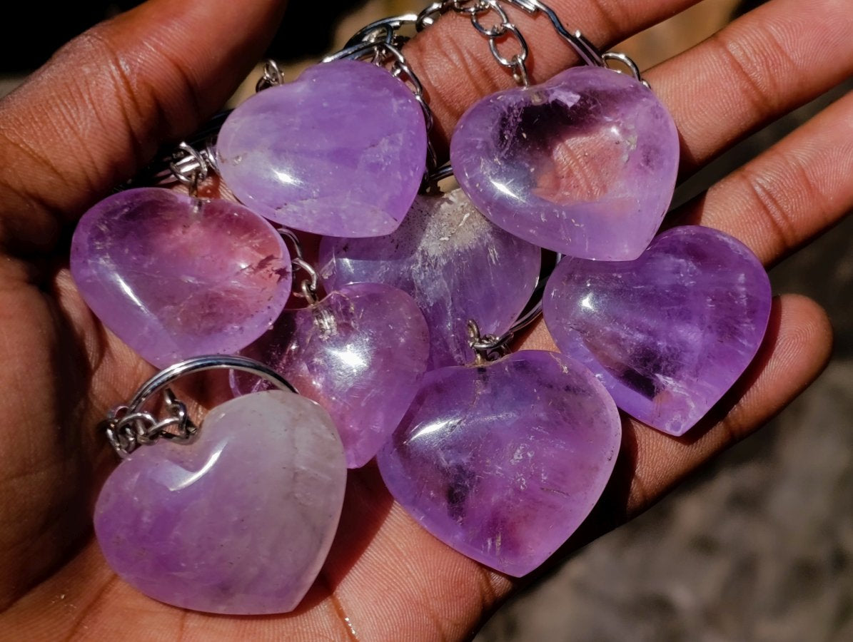 Hand Made Gemmy Amethyst Heart Keyring - Sold Per Piece - From Madagascar