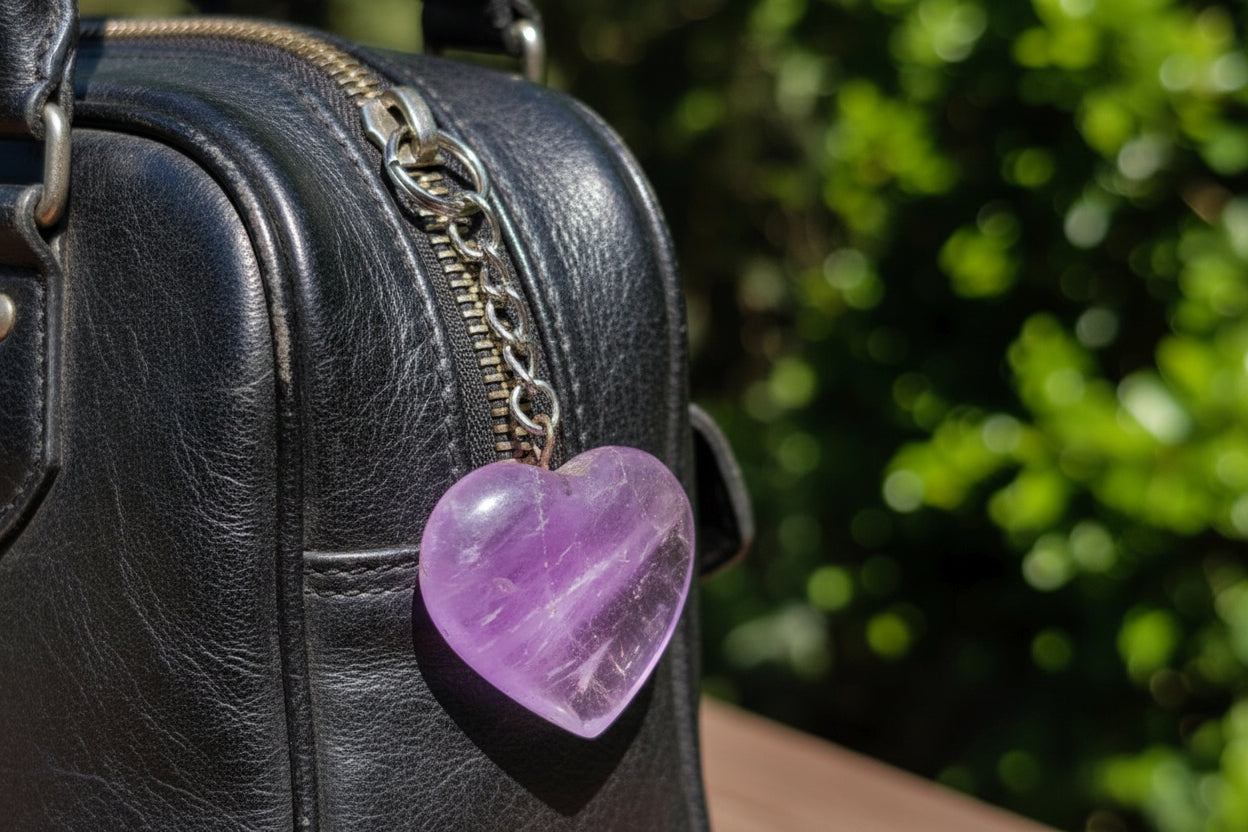 Hand Made Gemmy Amethyst Heart Keyring - Sold Per Piece - From Madagascar